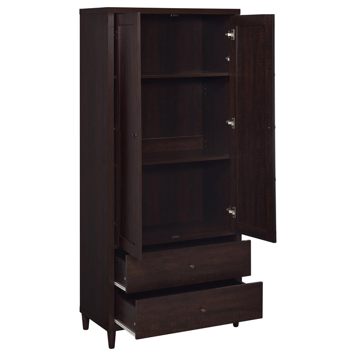 CoasterEveryday Wadeline 2-door tall accent storage cabinet in rustic tobacco finish