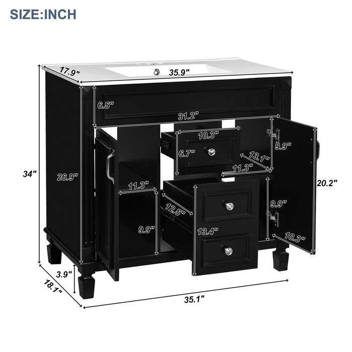 Giga bathroom vanity with top sink, basin on cabinet featuring two soft-closing doors and two drawers, stylish and functional.
