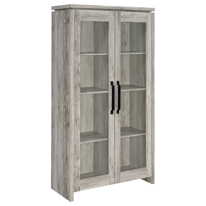 CoasterEssence Alejo 2-door tall cabinet in grey driftwood engineered wood finish