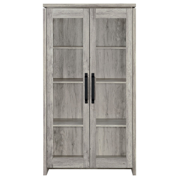 CoasterEssence Alejo 2-door tall cabinet in grey driftwood engineered wood finish