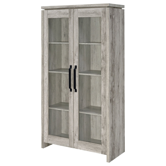 CoasterEssence Alejo tall cabinet in grey driftwood engineered wood with two doors