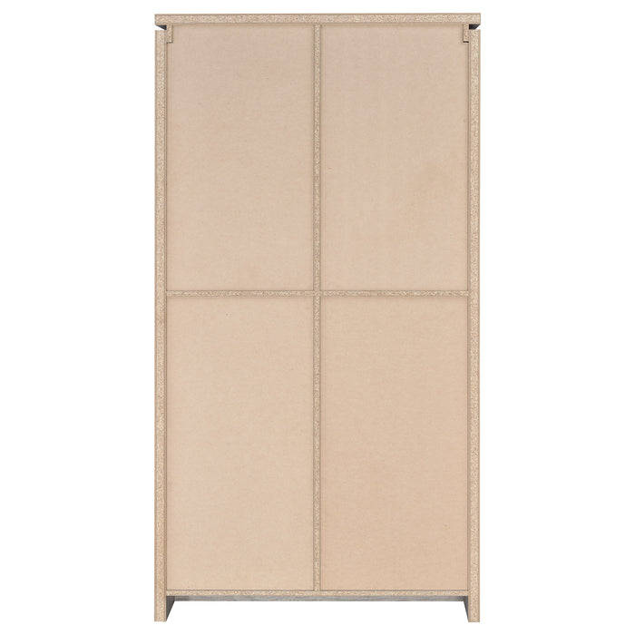 CoasterEssence Alejo 2-door tall cabinet in grey driftwood engineered wood with visible shelving
