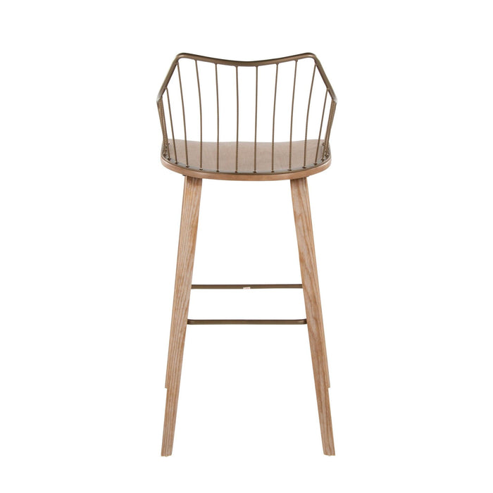 Winston - Fixed-Height Barstool - Whitewashed Wood, Antique Copper Metal
