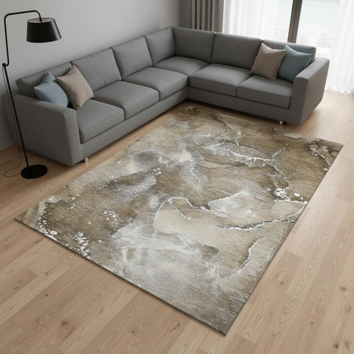 8' X 10' Abstract Washable Area Rug With UV Protection (647222) - Brown / Ivory / Gray