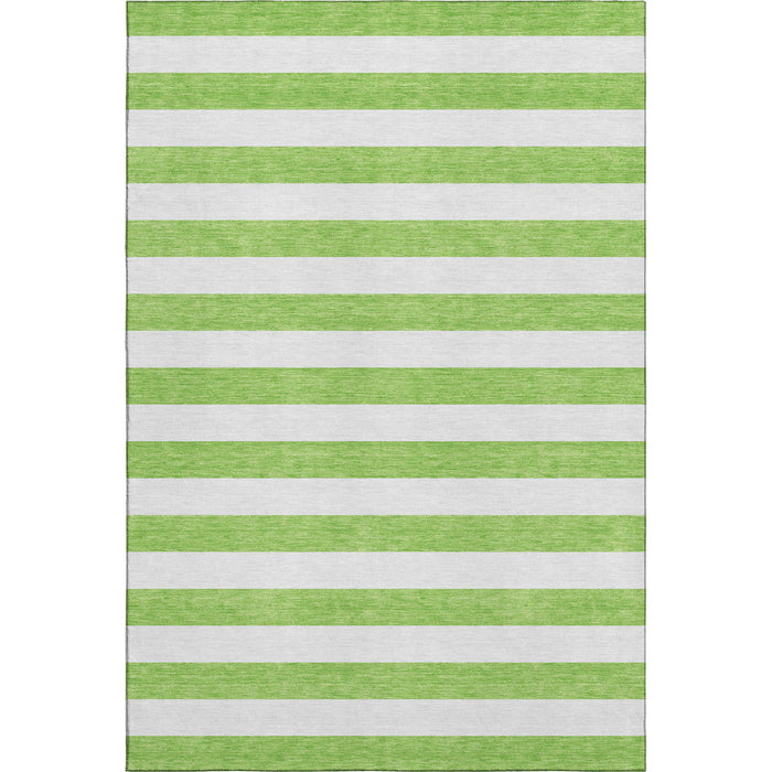 8' X 10' Striped Washable Area Rug With UV Protection (647606) - Lime Green / Ivory