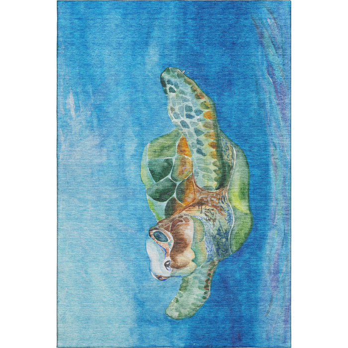 9' X 12' Nautical Washable Area Rug With UV Protection - Pacific Blue