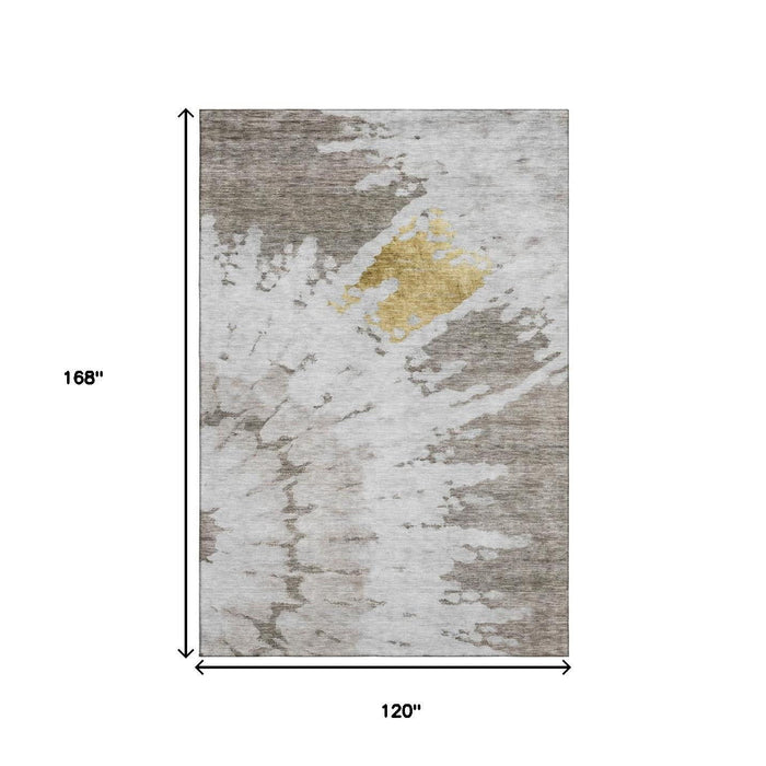 10' X 14' Abstract Washable Area Rug With UV Protection (651316) - Taupe / Gold / Ivory