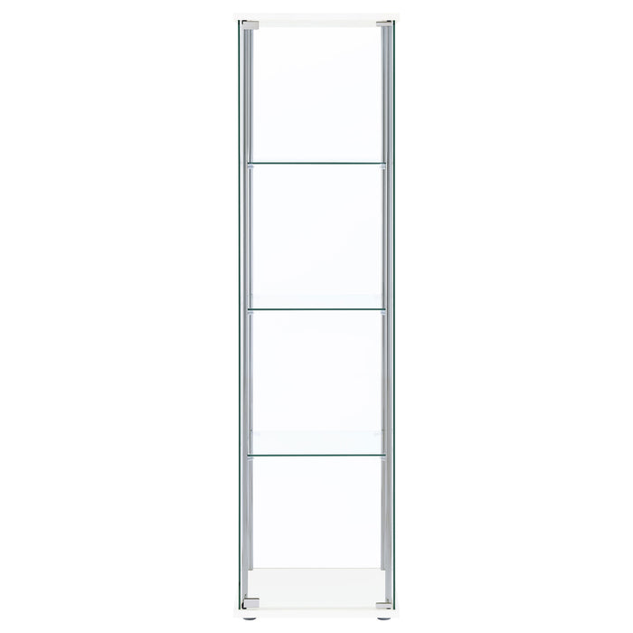 CoasterEveryday Bellatrix white curio cabinet with three clear glass shelves