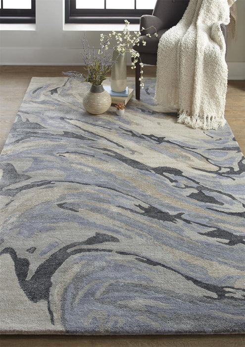 5' x 8' Abstract Tufted Handmade Area Rug - Blue Gray And Taupe