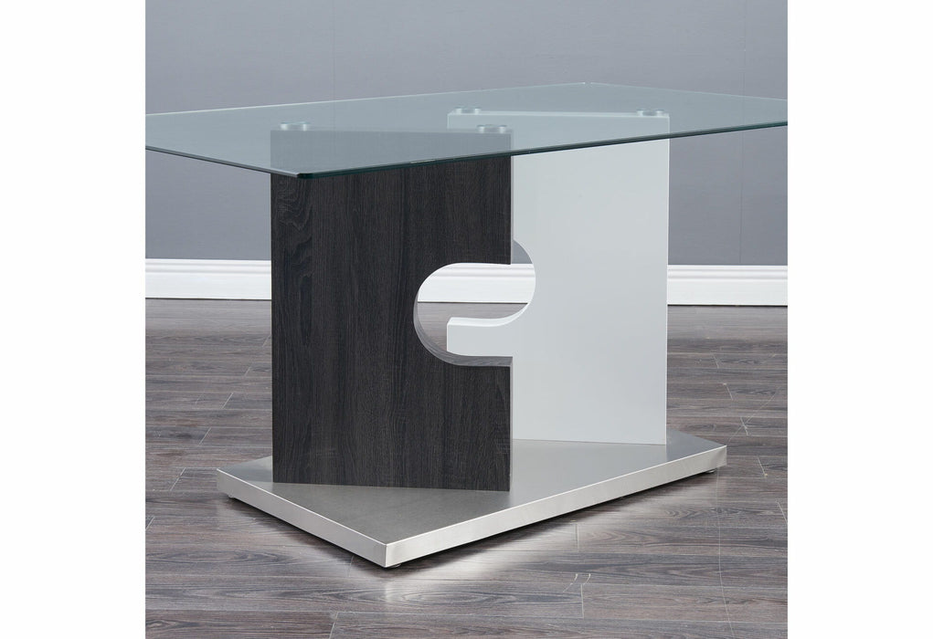 36" Glass And Stainless Steel Double Pedestal Base Dining Table - Gray