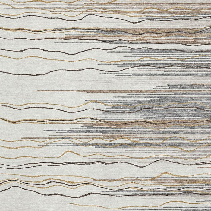 10' X 14' Striped Washable Area Rug With UV Protection (678383) - Ivory / Gray / Brown
