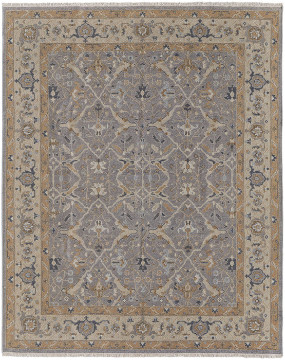 6' x 9' Wool Oriental Hand Knotted Area Rug With Fringe - Tan And Gray
