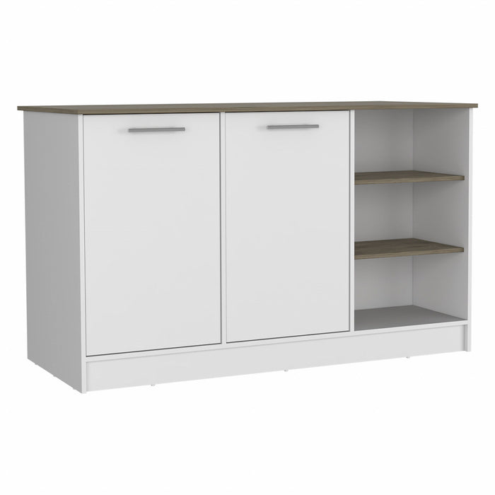 59" Island For Kitchen With Storage - Brown / White