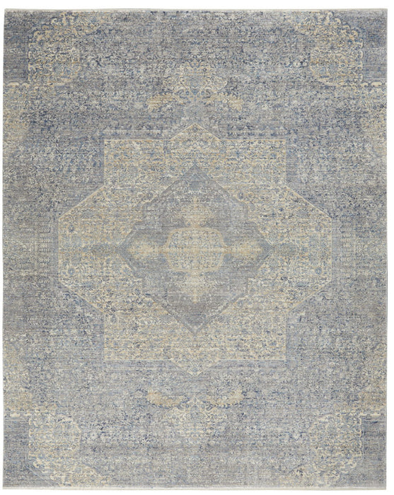 8' X 10' Floral Non Skid Area Rug With Fringe (553669) - Blue / Gray / Cream