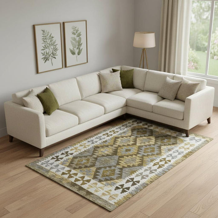 10' X 14' Tribal Washable Area Rug With UV Protection (707929) - Brown / Ivory