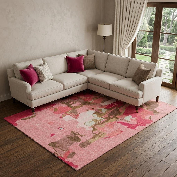 10' X 14' Abstract Washable Area Rug With UV Protection (680711) - Coral / Pink / Ivory