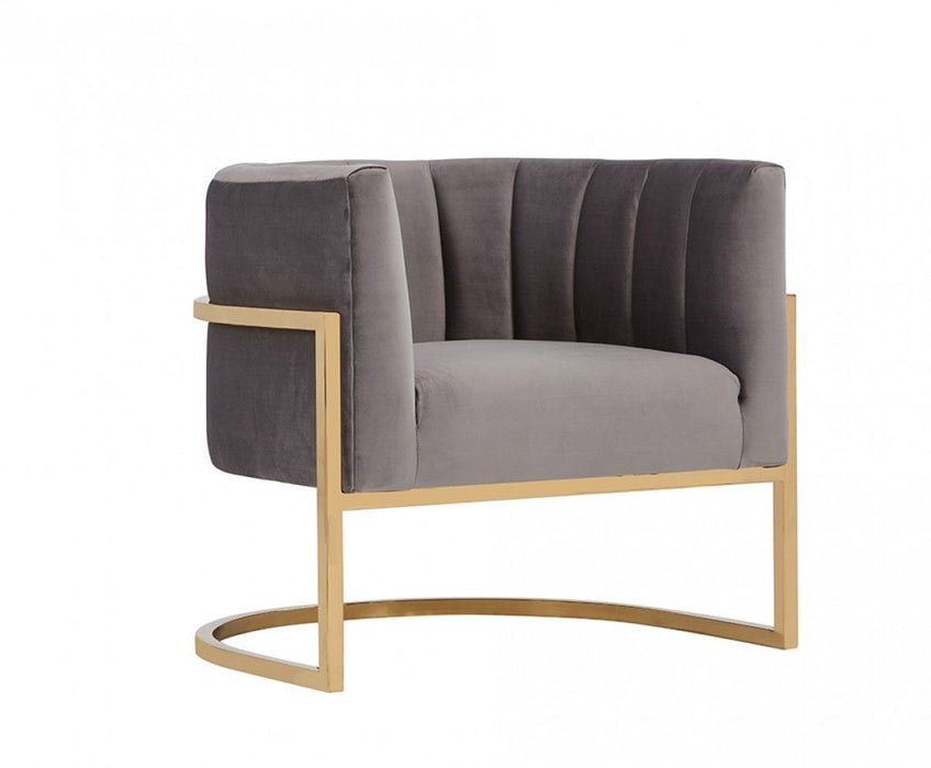 Glam Channel Tufted Velvet Accent Chair - Gray And Gold