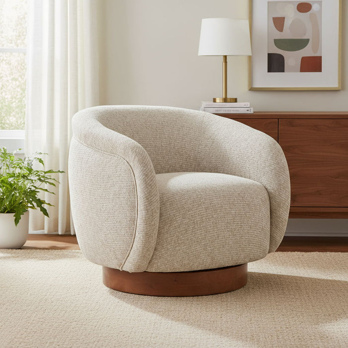 36" Upholstered Swivel Arm Chair - Beige