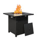 Giga Square 2-in-1 outdoor propane fire pit table in black with stainless burner, lava rocks, lid, and waterproof cover.