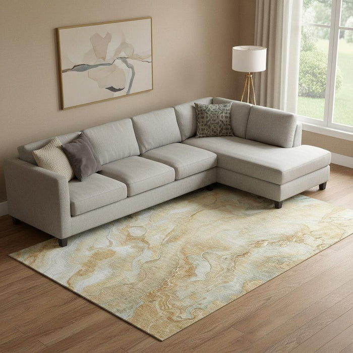 10' X 14' Abstract Washable Area Rug With UV Protection (697800) - Gold / Ivory / Gray