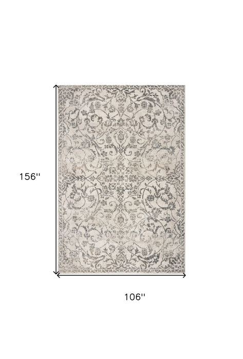 9' x 13' Machine Woven Distressed Floral Vines Indoor Area Rug - Ivory