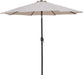 Meridian Furniture Fiji aluminum patio umbrella with round white and black base, ideal for outdoor shade and patio decor.