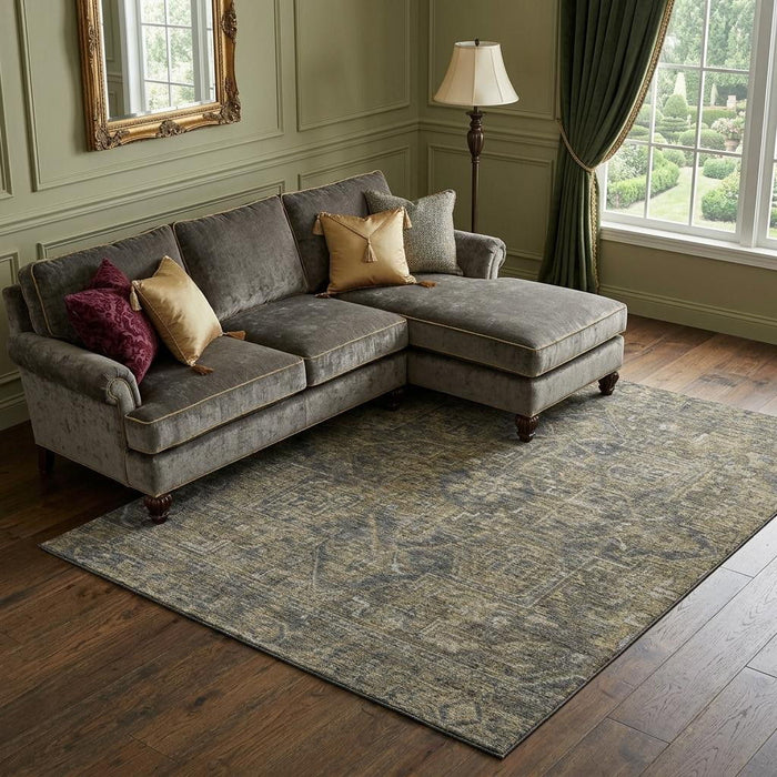 8' X 10' Medallion Distressed Washable Area Rug With UV Protection (649736) - Chocolate / Gray