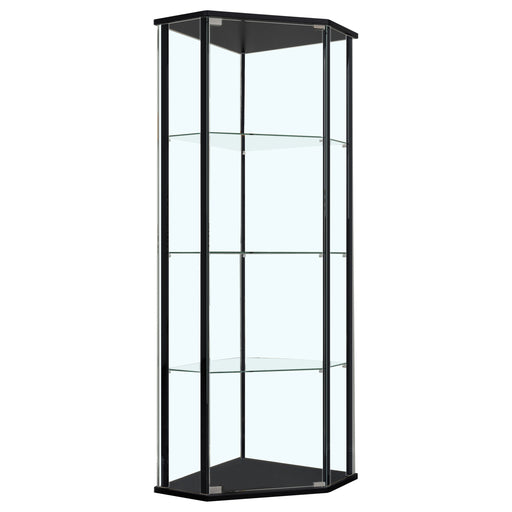 CoasterEssence Zenobia 3-shelf black curio cabinet display case with glass doors