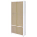 White Hawthorne 4-shelf glass door tall cabinet with drawers by CoasterEveryday, showcasing clear glass doors and ample storage.