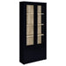 Black Hawthorne 4-shelf glass door cabinet with drawers by CoasterEveryday, showcasing modern furniture design with clear glass doors.