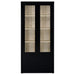 Black Hawthorne 4-shelf glass door cabinet with drawers, showcasing modern furniture design and storage options.