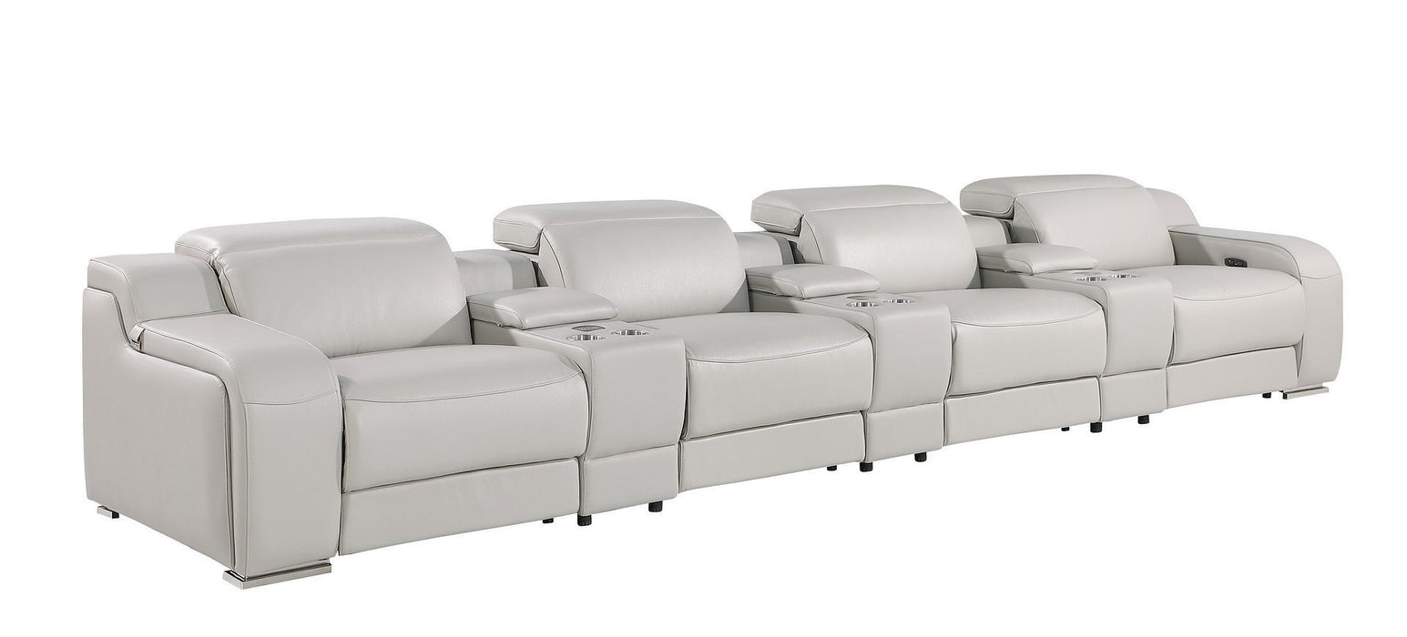 169" Italian Leather Reclining USB Sofa - Light Gray