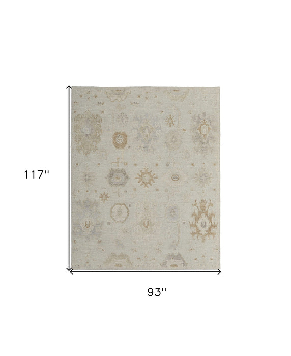 8' x 10' Wool Floral Hand Knotted Area Rug - Tan And Gray