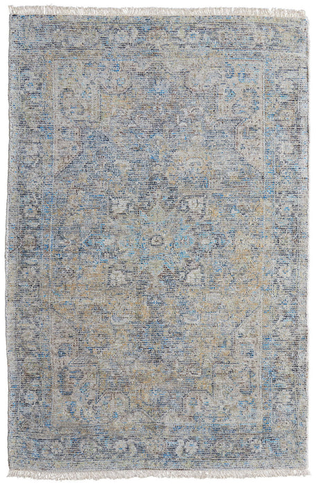 10' X 14' Abstract Hand Woven Distressed Area Rug With Fringe - Gray And Tan