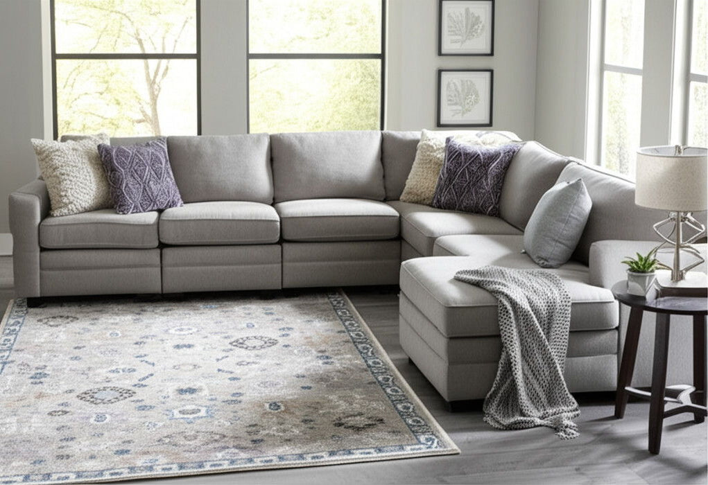 9' X 12' Floral Distressed Polypropylene Area Rug - Gray