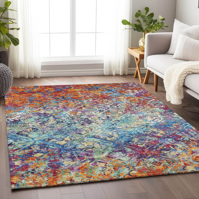10' X 14' Diamond Washable Area Rug With UV Protection - Copper