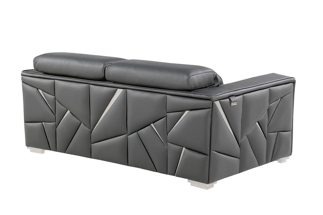 Top Grain Leather Reclining Solid Wood Sofa - Dark Gray