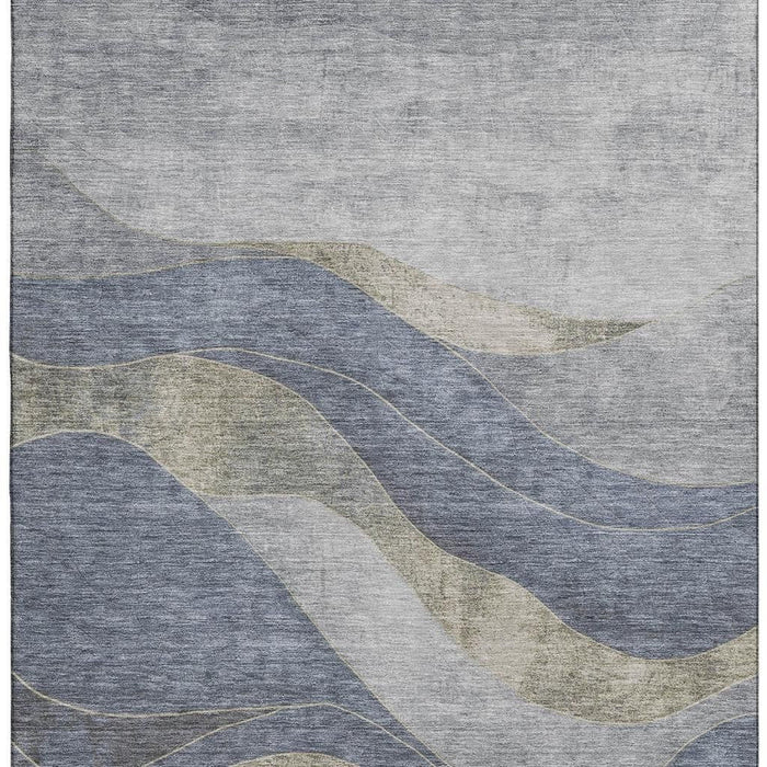 10' X 14' Abstract Washable Area Rug With UV Protection (707137) - Denim Blue / Gray