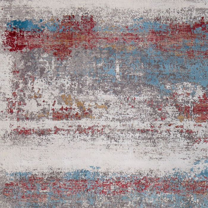 13' X 10' Abstract Power Loom Area Rug With Fringe - Gray / Red