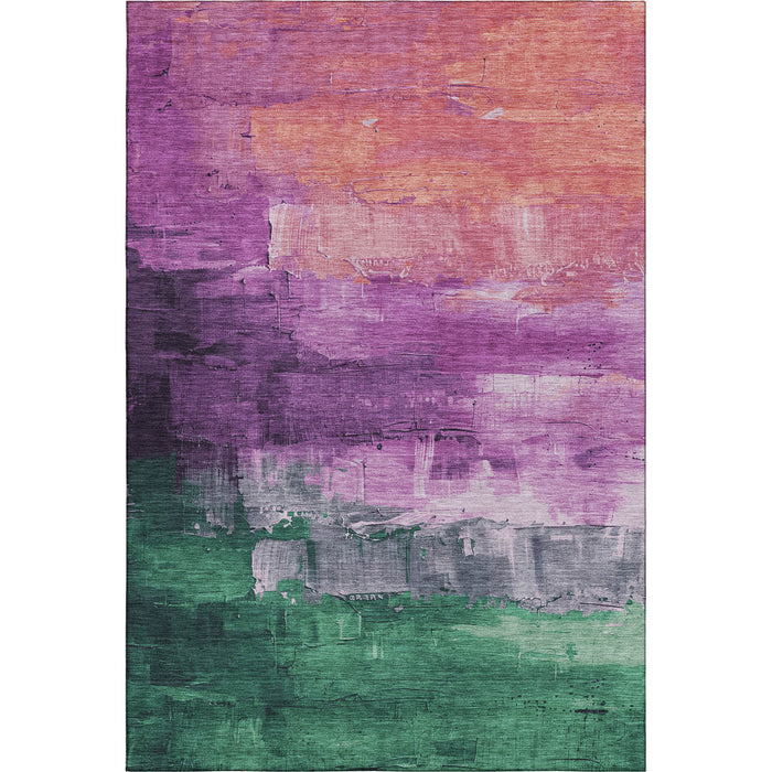 10' X 14' Abstract Washable Area Rug With UV Protection (693936) - Purple / Emerald / Coral