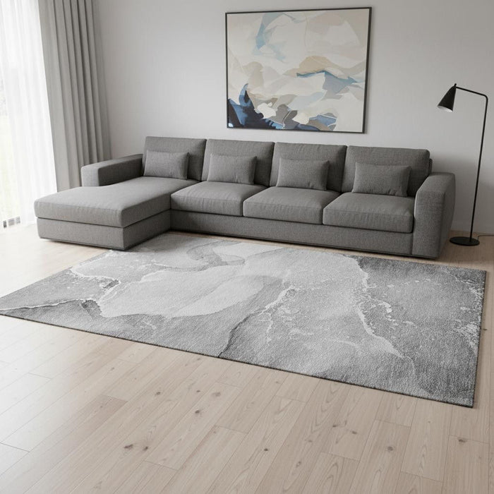 8' X 10' Abstract Washable Area Rug With UV Protection (647204) - Gray / Ivory