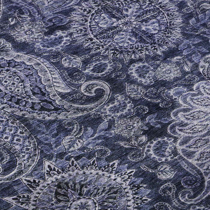 10' X 14' Paisley Washable Area Rug With UV Protection (683746) - Navy Blue / Charcoal / Gray