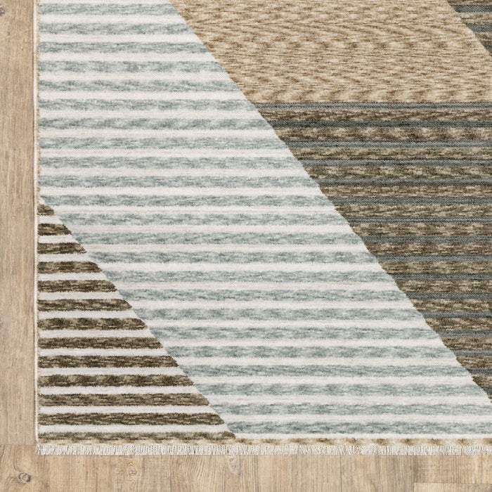 5' X 8' Striped Area Rug With Fringe (575127) - Beige / Gray / Brown