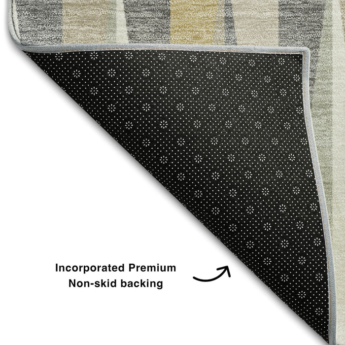 10' X 14' Geometric Washable Area Rug With UV Protection (679396) - Beige / Ivory / Gold