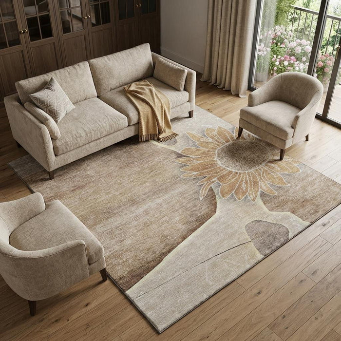 10' X 14' Floral Washable Area Rug With UV Protection (656789) - Brown / Beige