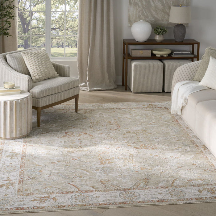 8' X 10' Floral Power Loom Distressed Area Rug With Fringe - Green
