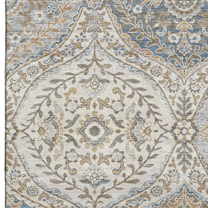 10' X 14' Floral Washable Area Rug With UV Protection (710292) - Beige / Ivory / Blue