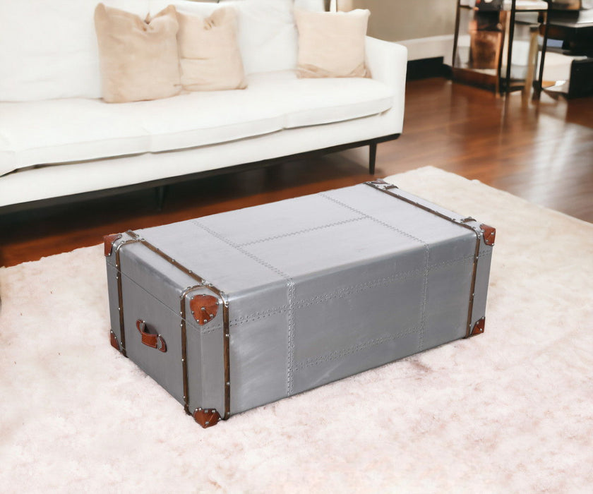 Aluminum Rectangular Storage Coffee Table - Silver