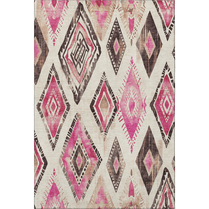 10' X 14' Geometric Washable Area Rug With UV Protection (706133) - Linen / Pink / Ivory
