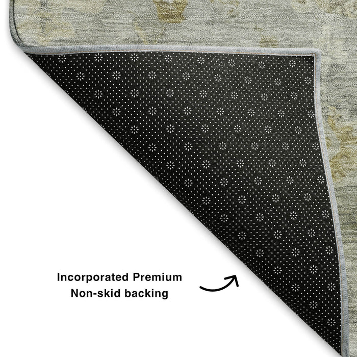 10' X 14' Damask Washable Area Rug With UV Protection (700817) - Gray / Gold / Ivory
